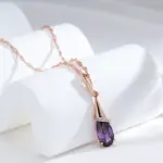 Kinel-collar con colgante largo para mujer, Color oro rosa 585, gota de agua, circonita Natural púrpura, joyería fina para uso diario, regalo 3
