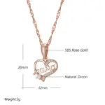 Kinel-collar con colgante de corazón MaMa para mujer, Color oro rosa 585, accesorios de circón Natural, joyería fina diaria de alta calidad 2