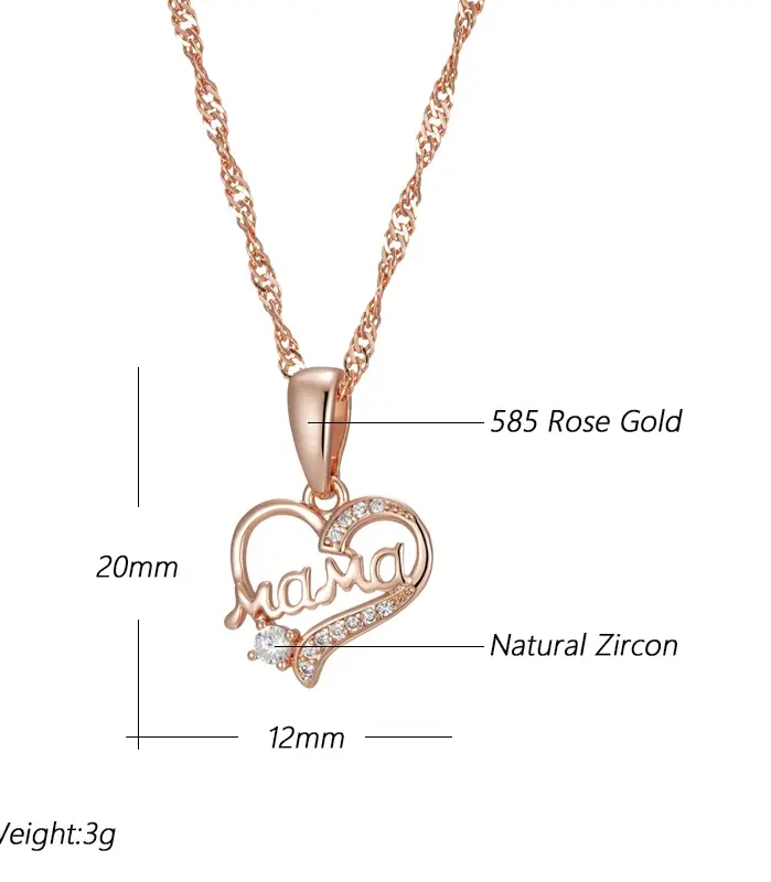 Kinel-collar con colgante de corazón MaMa para mujer, Color oro rosa 585, accesorios de circón Natural, joyería fina diaria de alta calidad 2