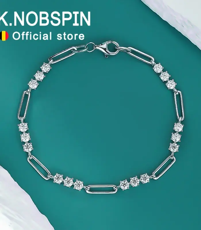 KNOBSPIN-pulsera redonda de moissanita para mujer, brazalete de Color D de 3mm, joyería de moda de verano con certificado GRA s925, pulseras chapadas en plata de 18k 1