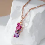 Kinel, collar con colgante de circón Natural rojo púrpura brillante para mujer, colgante de Color oro rosa 585, joyería étnica Vintage diaria 3