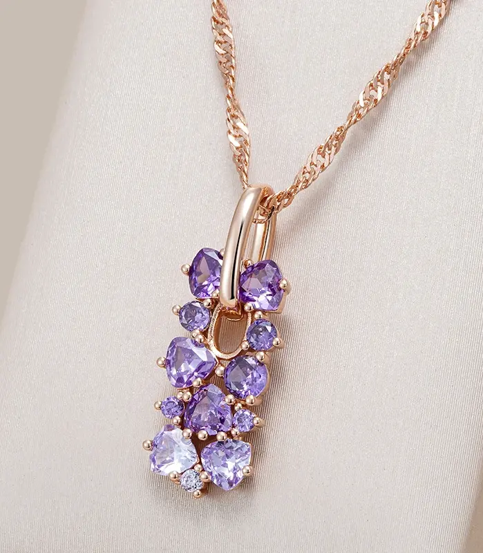 Kinel 2023 nuevo 585 collar con colgante de flor de cristal de Color oro rosa para mujer accesorios de circón Natural púrpura joyería Vintage 1