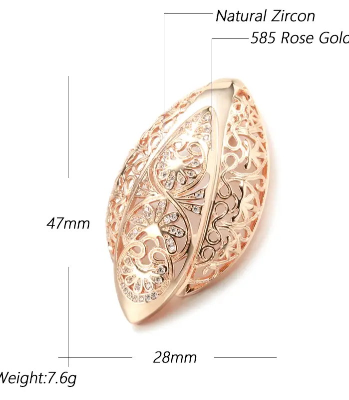 Kinel inusual hipérbole flor hueca colgante grande para mujer moda 585 Color oro rosa collares de circón Natural joyería Vintage 2