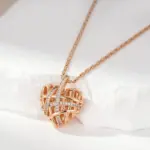 Kinel-collar con colgante de corazón hueco único para mujer, circonita Natural con Color oro rosa 585, joyería moderna para fiesta y boda 3