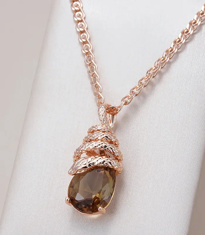 Kinel, collar con colgante de serpiente de circón Natural marrón único para mujer, tendencia 585, Color oro rosa, joyería Animal de alta calidad 1