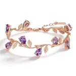 Kinel-pulsera de pétalos de Color oro rosa 585 de lujo para mujer, accesorios de circonita Natural morada brillante, joyería étnica para boda 1