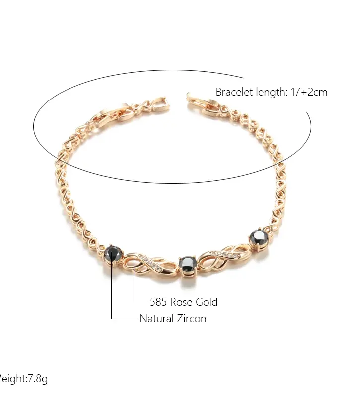 Kinel-pulsera étnica de lujo para mujer, brazalete de circón Natural de oro rosa 585, joyería fina Vintage para boda y uso diario 2