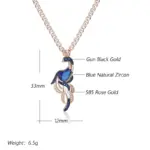 Kinel-collar con colgante de pájaro de circón Natural azul único para mujer, chapado en oro rosa y negro 585, joyería fina diaria de animales 2