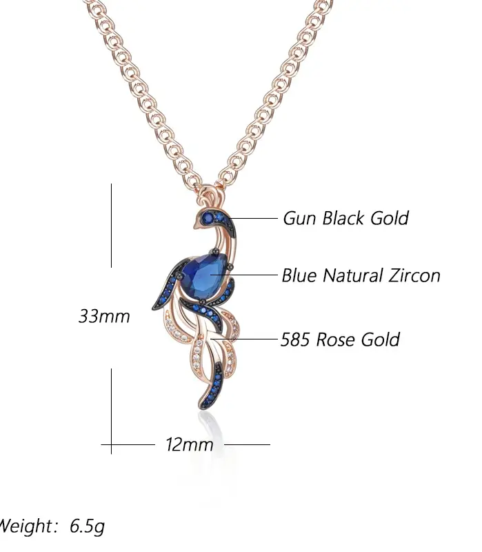Kinel-collar con colgante de pájaro de circón Natural azul único para mujer, chapado en oro rosa y negro 585, joyería fina diaria de animales 2