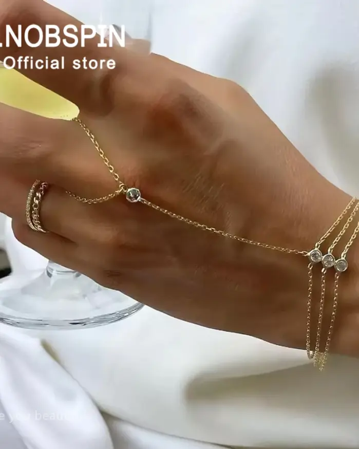 KNOBSPIN-Pulseras de dedo de moissanita para mujer, pulsera de moissanita de Color D de 3mm con certificado GRA, joyería de mano, cadena fina de plata 925 1