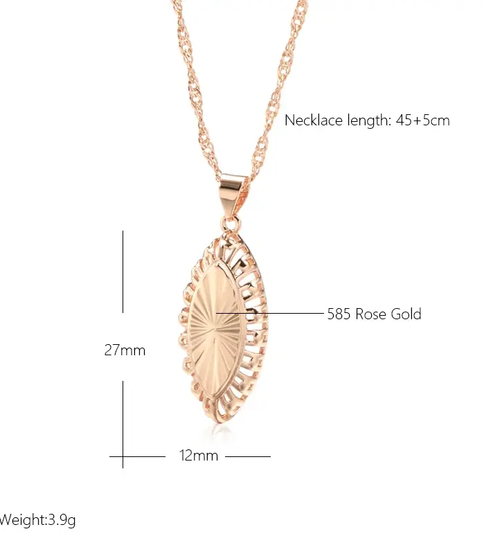 Kinel nueva moda collar con colgante brillante para mujer rombo hueco creativo inusual 585 Color oro rosa joyería étnica Vintage 2