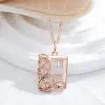 Kinel-collar con colgante cuadrado de Color oro rosa Vintage 585, circonita Natural, Metal brillante, joyería étnica de tendencia para novia, joyería diaria 3