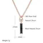 Kinel, collar con colgante de circón Natural negro cuadrado largo para mujer, Color oro rosa 585, joyería fina diaria de alta calidad 2