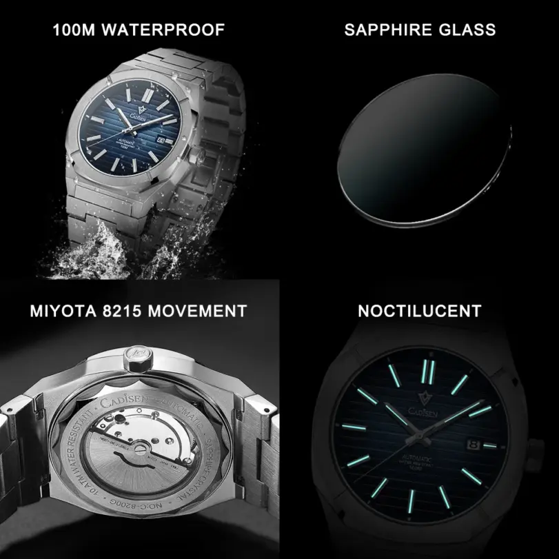CADISEN 2026 reloj de buceo zafiro MIYOTA 8215 diseñador alemán hombres relojes mecánicos automáticos 10Bar regalo impermeable con caja 6