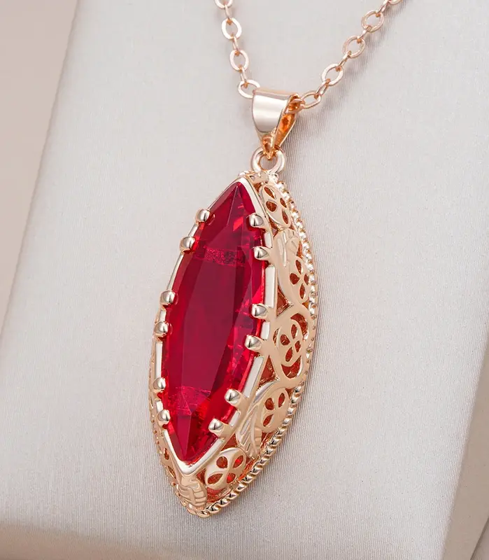 Kinel-collar con colgante étnico para novia, Color oro rosa 585, joyería Vintage, rombos grandes, colgante fino de circón Natural para mujer 1