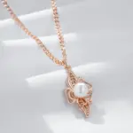 Kinel-collar con colgante de flor para mujer, Color oro rosa 585, con perla redonda, joyería de moda, regalo para fiesta y uso diario 3
