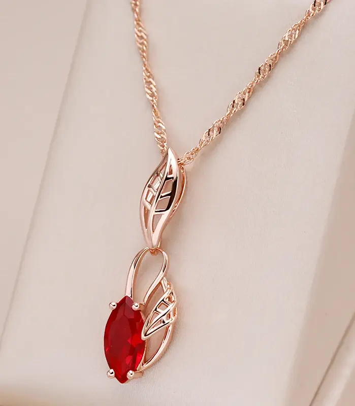 Kinel-collar con colgante de circón Natural rojo de lujo para mujer, Color oro rosa 585, flor Vintage, joyería fina para fiesta de boda y uso diario 1