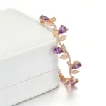 Kinel-pulsera de pétalos de Color oro rosa 585 de lujo para mujer, accesorios de circonita Natural morada brillante, joyería étnica para boda 4
