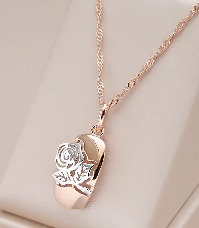 Kinel moda 585 oro rosa plata Color mezcla hueco Rosa flor colgante collar para mujer boda fiesta joyería Vintage diaria 1