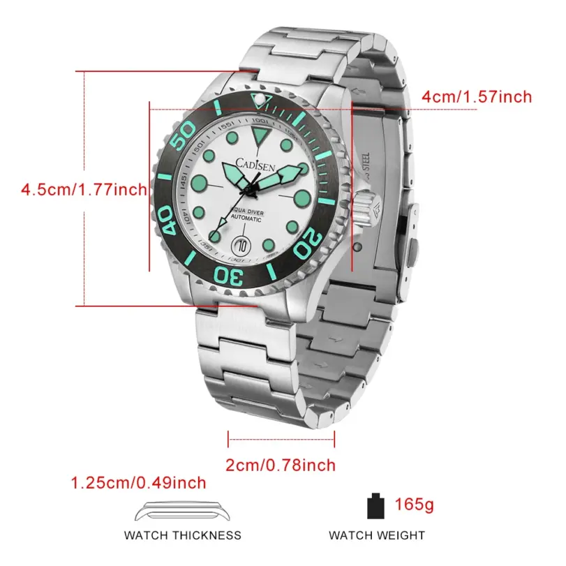 NUEVO Reloj CADISEN AQUA DIVER 2026, Reloj de Lujo para Hombre, Automático, Japonés 8215, 100M Resistente al Agua, Luminoso, Mecánico 6