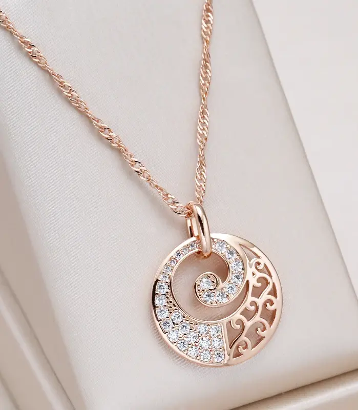 Kinel-collar con colgante de oro rosa 585 de lujo para mujer, flor de cristal, circón Natural, boda nupcial, joyería fina diaria de alta calidad 1