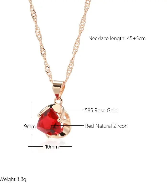 Kinel nuevo collar romántico de circón Natural rojo para mujer 585 oro rosa regalo de pareja de lujo colgante Simple joyería fina diaria 2