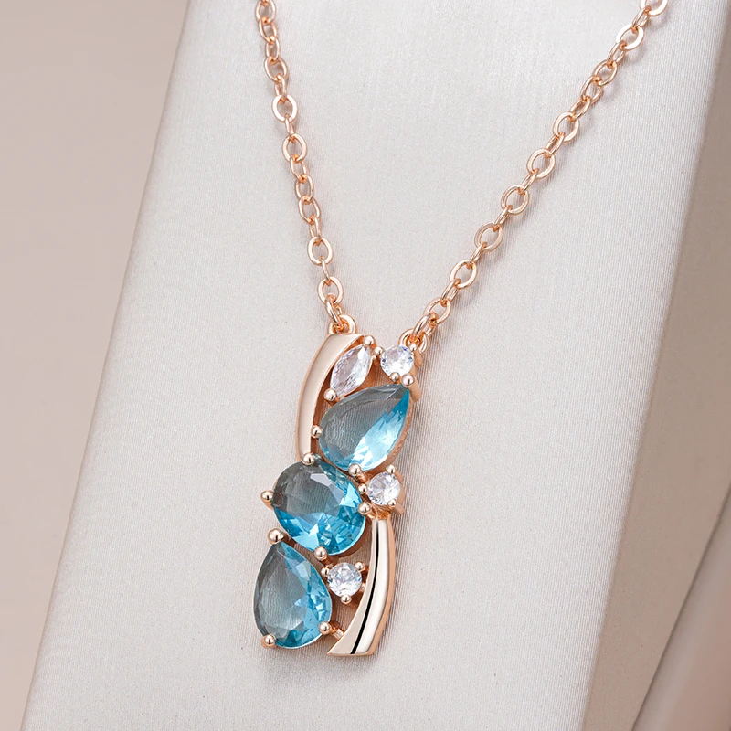 Kinel-collar con colgante de Color oro rosa 585, para mujer, corte delicado, deslumbrante colgante de circón Natural azul, joyería fina diaria 1 Kinel-collar con colgante de Color oro rosa 585, para mujer, corte delicado, deslumbrante colgante de circón Natural azul, joyería fina diaria 1