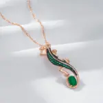 Kinel-collar con colgante de lagarto de circón Natural verde intenso para mujer, chapado en oro rosa 585, joyería Punk diaria de animales Vintage 5