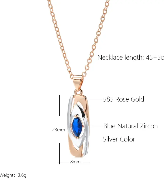 Kinel-Colgante de piedra azul de lujo para mujer, collar con colgante de circón Natural de oro blanco mezclado 585, joyería de boda a la moda 2