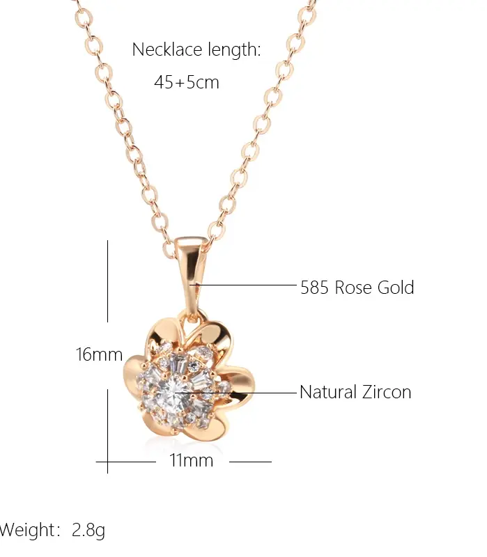 Kinel-collar con colgante de flor de cristal para mujer, Color oro rosa 585, accesorios de circón Natural, joyería fina diaria creativa 2