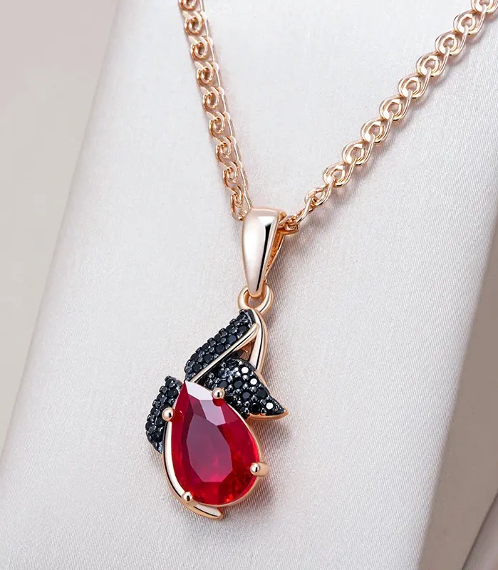 Kinel-collar con colgante de circón Natural rojo brillante para mujer, chapado en oro rosa 585, joyería Retro fina diaria de alta calidad 1