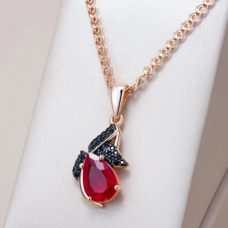 Kinel-collar con colgante de circón Natural rojo brillante para mujer, chapado en oro rosa 585, joyería Retro fina diaria de alta calidad 1 Kinel-collar con colgante de circón Natural rojo brillante para mujer, chapado en oro rosa 585, joyería Retro fina diaria de alta calidad 1