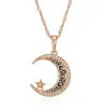 Kinel Trend-collar con colgante de luna y estrellas de esmalte negro para mujer, Color oro rosa 585, con circonita Natural, joyería étnica fina para uso diario 6