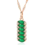 Kienl-collar con colgante cuadrado para mujer, repleto de circonita Natural verde, Color oro rosa 585, joyería de boda Vintage para novia 6