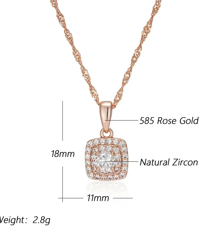Kinel-collar con colgante cuadrado de circón Natural brillante para mujer, tendencia 585, colgante de cristal de Color oro rosa, regalo de joyería Vintage 2