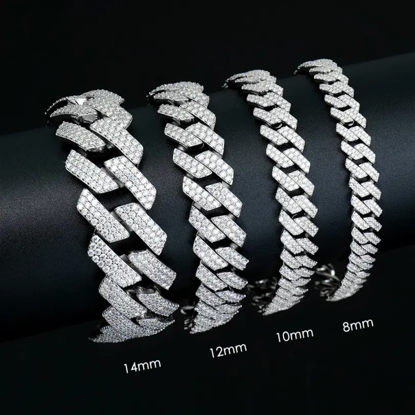 KNOBSPIN GRA certificado D VVS1 pulsera cubana de moissanita 8mm/10mm/12mm/14mm pulseras cubanas de plata esterlina s925 para mujer y hombre 3