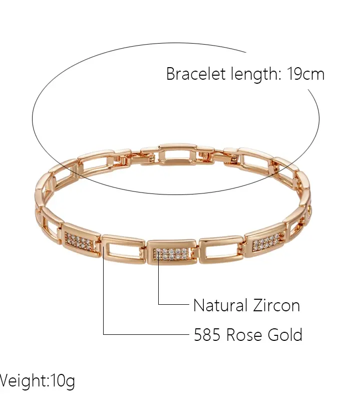 Kinel-pulsera de eslabones cuadrados a la moda para mujer, de lujo, Color oro rosa 585, con circón Natural, joyería étnica para boda, joyería fina para uso diario 2