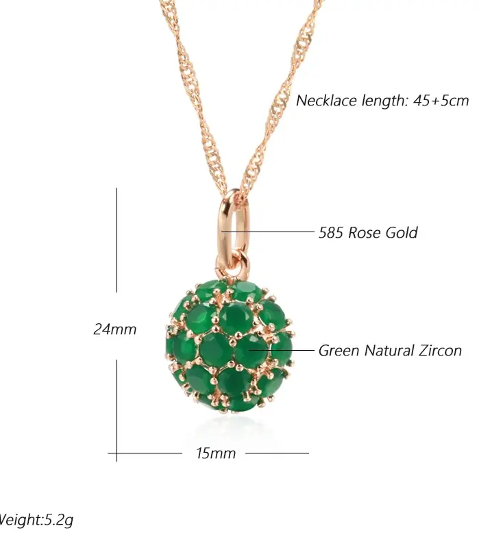 Kinel inusual collar con colgante de circón Natural verde brillante para mujer de lujo 585 Color oro rosa joyería fina para fiesta diaria 2