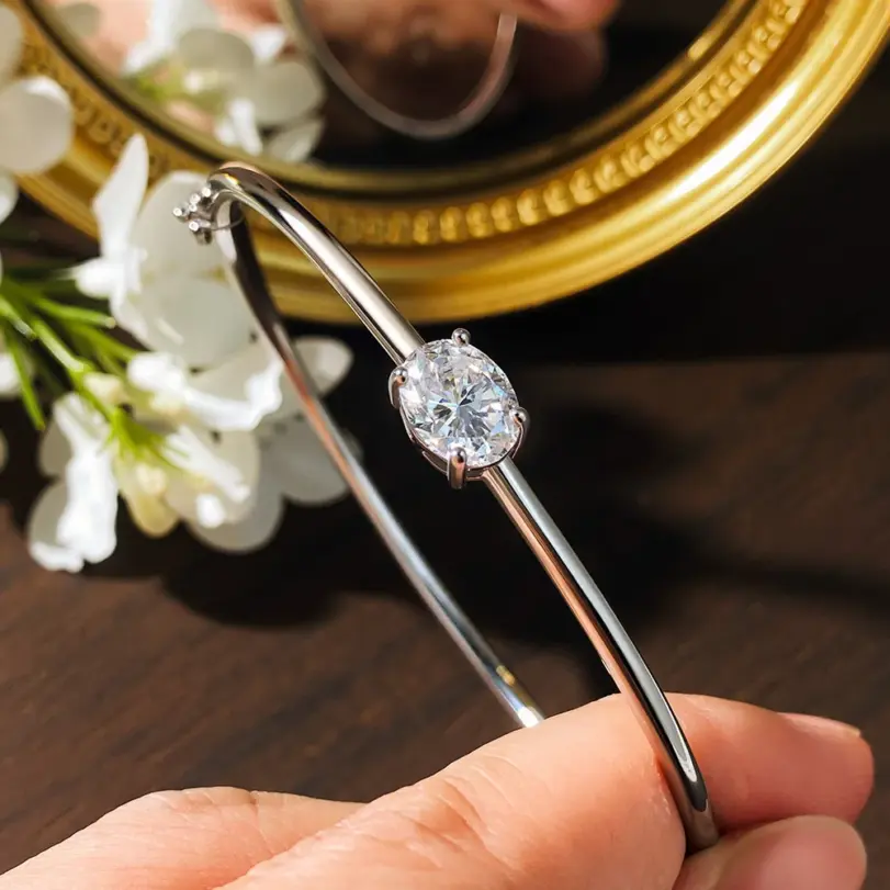 KNOBSPIN-brazaletes de moissanita de corte ovalado de 2 quilates, pulsera delicada con certificado GRA de plata sólida s925 con diamantes elegantes para mujer, regalo de joyería fina 4