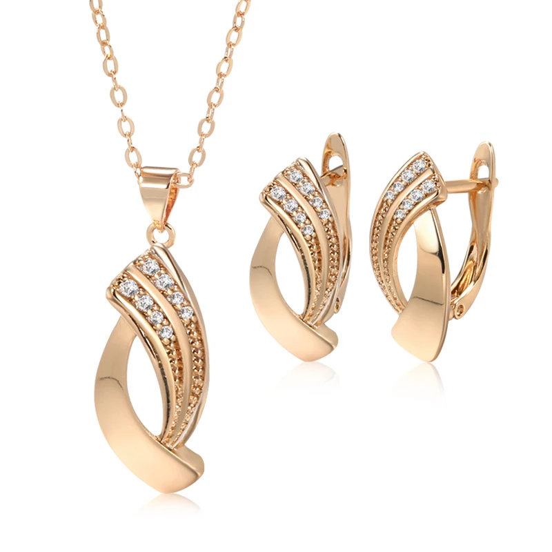 Kinel, tendencia novedosa, pendientes colgantes brillantes, conjuntos de collar, oro rosa 585, geometría Simple, circonita Natural, conjuntos de joyería fina diaria para mujer 1 Kinel, tendencia novedosa, pendientes colgantes brillantes, conjuntos de collar, oro rosa 585, geometría Simple, circonita Natural, conjuntos de joyería fina diaria para mujer 1