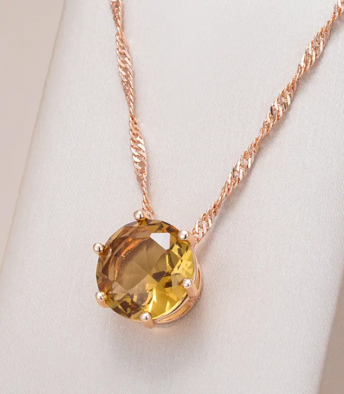 Kinel-collar con colgante de circón Natural para mujer, redondo, marrón claro, Simple, Color oro rosa 585, joyería diaria de alta calidad 1