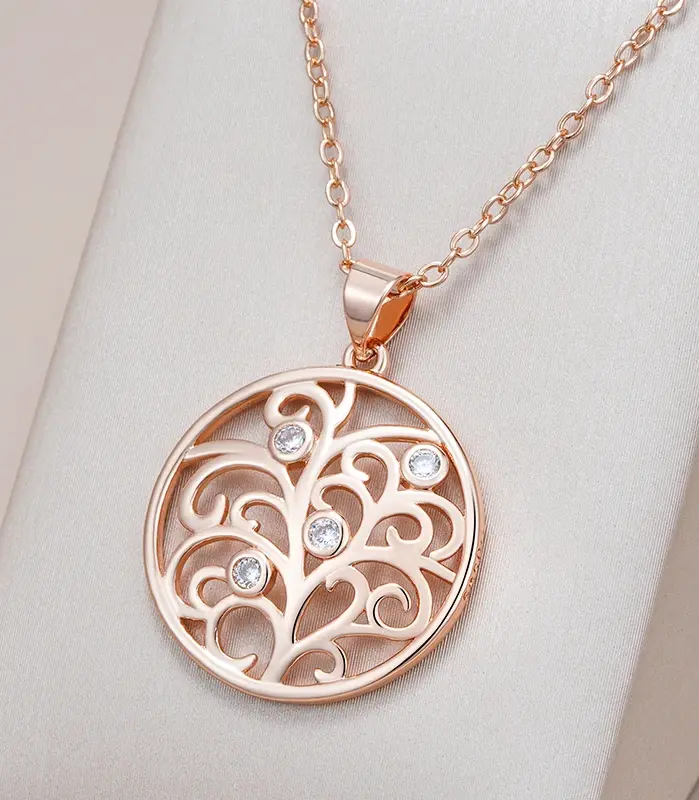 Kinel-collar con colgante de flor de cristal para mujer, circonita Natural brillante, inusual, creativo, diario, joyería fina, Color oro rosa 585 1