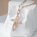 Kinel-collar con colgante de cruz de Color oro rosa 585, lujo, para mujeres y hombres, Iglesia Ortodoxa, Jesús, abalorio brillante, joyería fina diaria 3