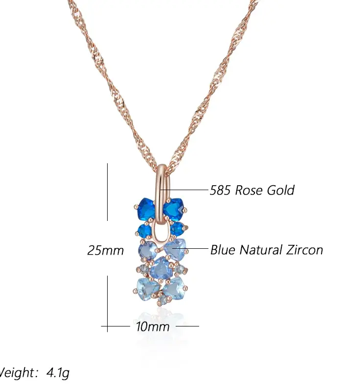 Kinel-collar con colgante de circón Natural azul brillante para mujer, tendencia 585, Color oro rosa, joyería fina para boda, regalo de cristal 2