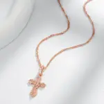 Kinel-collar de lujo con colgante de Cruz de circón Natural para mujer, Color oro rosa 585, encanto de Jesús de la Iglesia Ortodoxa, joyería fina diaria 4