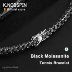 KNOBSPIN-pulsera de tenis de moissanita negra chapada en plata de ley 925, pulsera de oro blanco de 18k para mujer y hombre, joyería de fiesta de Hip Hop 1