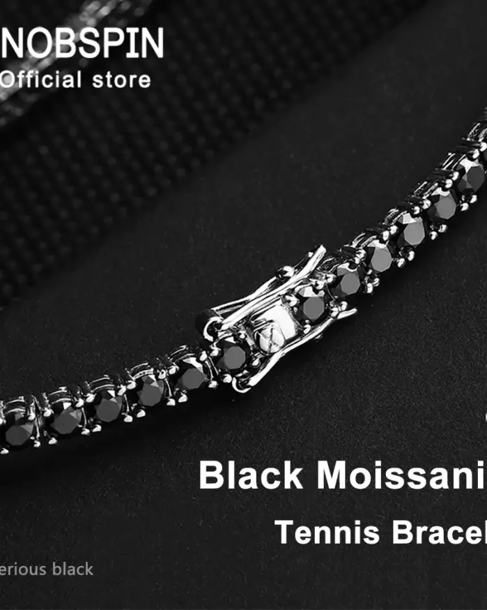 KNOBSPIN-pulsera de tenis de moissanita negra chapada en plata de ley 925, pulsera de oro blanco de 18k para mujer y hombre, joyería de fiesta de Hip Hop 1