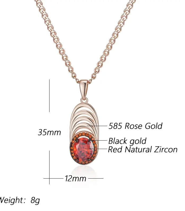 Kinel-collar con colgante geométrico de circón Natural para mujer, joyería fina Vintage chapada en oro rosa y negro, color rojo intenso, 585 2
