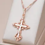 Kinel-collar con colgante de Cruz de la Iglesia Ortodoxa para hombre y mujer, joyería étnica fina diaria, Color oro rosa y plata 585 1