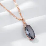 Kinel-collar con colgante ovalado grande para mujer, color gris intenso, tendencia 585, Color oro rosa con circón Natural, joyería fina diaria de alta calidad 4